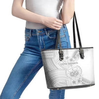 Samoa White Sunday Leather Tote Bag Manuia le Aso Sa o Tamaiti Polynesian Plumeria - Wonder Print Shop