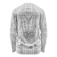 Samoa White Sunday Long Sleeve Shirt Manuia le Aso Sa o Tamaiti Polynesian Plumeria - Wonder Print Shop