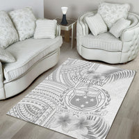 Personalised Samoa White Sunday Area Rug Manuia le Aso Sa o Tamaiti Polynesian Plumeria - Wonder Print Shop