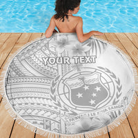 Personalised Samoa White Sunday Beach Blanket Manuia le Aso Sa o Tamaiti Polynesian Plumeria - Wonder Print Shop