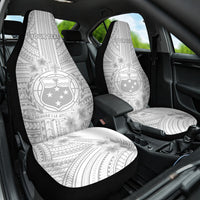 Personalised Samoa White Sunday Car Seat Cover Manuia le Aso Sa o Tamaiti Polynesian Plumeria - Wonder Print Shop