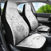 Personalised Samoa White Sunday Car Seat Cover Manuia le Aso Sa o Tamaiti Polynesian Plumeria - Wonder Print Shop