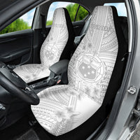 Personalised Samoa White Sunday Car Seat Cover Manuia le Aso Sa o Tamaiti Polynesian Plumeria - Wonder Print Shop