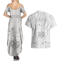 Personalised Samoa White Sunday Couples Matching Summer Maxi Dress and Hawaiian Shirt Manuia le Aso Sa o Tamaiti Polynesian Plumeria - Wonder Print Shop