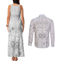 Personalised Samoa White Sunday Couples Matching Tank Maxi Dress and Long Sleeve Button Shirts Manuia le Aso Sa o Tamaiti Polynesian Plumeria - Wonder Print Shop