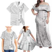 Personalised Samoa White Sunday Family Matching Off Shoulder Maxi Dress and Hawaiian Shirt Manuia le Aso Sa o Tamaiti Polynesian Plumeria - Wonder Print Shop