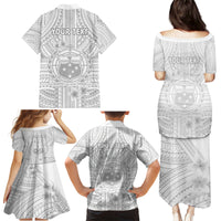 Personalised Samoa White Sunday Family Matching Puletasi Dress and Hawaiian Shirt Manuia le Aso Sa o Tamaiti Polynesian Plumeria - Wonder Print Shop
