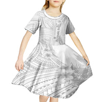 Personalised Samoa White Sunday Kid Short Sleeve Dress Manuia le Aso Sa o Tamaiti Polynesian Plumeria - Wonder Print Shop