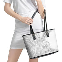 Personalised Samoa White Sunday Leather Tote Bag Manuia le Aso Sa o Tamaiti Polynesian Plumeria - Wonder Print Shop