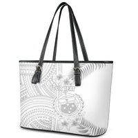 Personalised Samoa White Sunday Leather Tote Bag Manuia le Aso Sa o Tamaiti Polynesian Plumeria - Wonder Print Shop