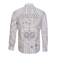 Personalised Samoa White Sunday Long Sleeve Button Shirt Manuia le Aso Sa o Tamaiti Polynesian Plumeria - Wonder Print Shop
