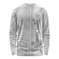 Personalised Samoa White Sunday Long Sleeve Shirt Manuia le Aso Sa o Tamaiti Polynesian Plumeria - Wonder Print Shop