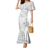 Personalised Samoa White Sunday Mermaid Dress Manuia le Aso Sa o Tamaiti Polynesian Plumeria - Wonder Print Shop