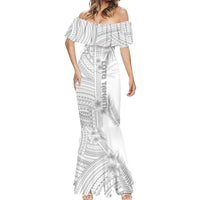 Personalised Samoa White Sunday Mermaid Dress Manuia le Aso Sa o Tamaiti Polynesian Plumeria - Wonder Print Shop