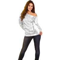Personalised Samoa White Sunday Off Shoulder Sweater Manuia le Aso Sa o Tamaiti Polynesian Plumeria - Wonder Print Shop