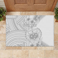 Personalised Samoa White Sunday Rubber Doormat Manuia le Aso Sa o Tamaiti Polynesian Plumeria - Wonder Print Shop