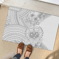 Personalised Samoa White Sunday Rubber Doormat Manuia le Aso Sa o Tamaiti Polynesian Plumeria - Wonder Print Shop