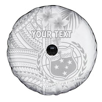 Personalised Samoa White Sunday Spare Tire Cover Manuia le Aso Sa o Tamaiti Polynesian Plumeria - Wonder Print Shop