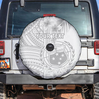 Personalised Samoa White Sunday Spare Tire Cover Manuia le Aso Sa o Tamaiti Polynesian Plumeria - Wonder Print Shop