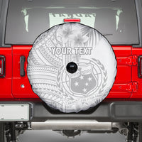 Personalised Samoa White Sunday Spare Tire Cover Manuia le Aso Sa o Tamaiti Polynesian Plumeria - Wonder Print Shop