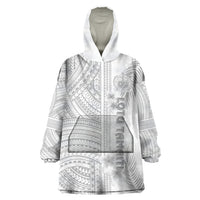 Personalised Samoa White Sunday Wearable Blanket Hoodie Manuia le Aso Sa o Tamaiti Polynesian Plumeria - Wonder Print Shop