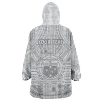 Personalised Samoa White Sunday Wearable Blanket Hoodie Manuia le Aso Sa o Tamaiti Polynesian Plumeria - Wonder Print Shop