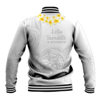 Samoa White Sunday Baseball Jacket Lotu Tamaiti 2023 With Coat Of Arms - Wonder Print Shop