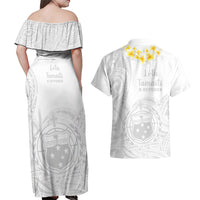 Samoa White Sunday Couples Matching Off Shoulder Maxi Dress and Hawaiian Shirt Lotu Tamaiti 2023 With Coat Of Arms - Wonder Print Shop