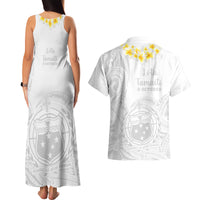 Samoa White Sunday Couples Matching Tank Maxi Dress and Hawaiian Shirt Lotu Tamaiti 2023 With Coat Of Arms - Wonder Print Shop