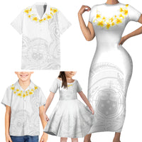 Samoa White Sunday Family Matching Short Sleeve Bodycon Dress and Hawaiian Shirt Lotu Tamaiti 2023 With Coat Of Arms - Wonder Print Shop