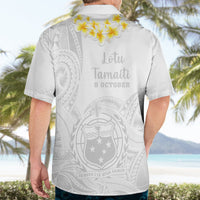 Samoa White Sunday Hawaiian Shirt Lotu Tamaiti 2023 With Coat Of Arms - Wonder Print Shop