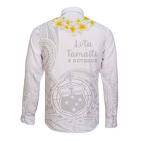 Samoa White Sunday Long Sleeve Button Shirt Lotu Tamaiti 2023 With Coat Of Arms - Wonder Print Shop