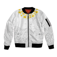 Samoa White Sunday Sleeve Zip Bomber Jacket Lotu Tamaiti 2023 With Coat Of Arms - Wonder Print Shop