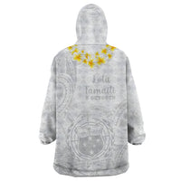 Samoa White Sunday Wearable Blanket Hoodie Lotu Tamaiti 2023 With Coat Of Arms - Wonder Print Shop
