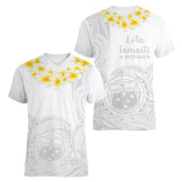 Samoa White Sunday Women V Neck T Shirt Lotu Tamaiti 2023 With Coat Of Arms - Wonder Print Shop