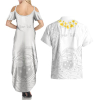 Personalised Samoa White Sunday Couples Matching Summer Maxi Dress and Hawaiian Shirt Lotu Tamaiti 2023 With Coat Of Arms - Wonder Print Shop