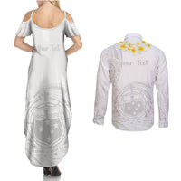 Personalised Samoa White Sunday Couples Matching Summer Maxi Dress and Long Sleeve Button Shirts Lotu Tamaiti 2023 With Coat Of Arms - Wonder Print Shop