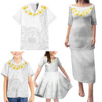 Personalised Samoa White Sunday Family Matching Puletasi Dress and Hawaiian Shirt Lotu Tamaiti 2023 With Coat Of Arms - Wonder Print Shop