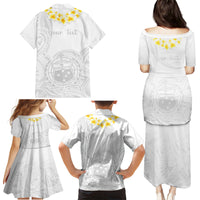 Personalised Samoa White Sunday Family Matching Puletasi Dress and Hawaiian Shirt Lotu Tamaiti 2023 With Coat Of Arms - Wonder Print Shop