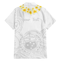 Personalised Samoa White Sunday Family Matching Short Sleeve Bodycon Dress and Hawaiian Shirt Lotu Tamaiti 2023 With Coat Of Arms - Wonder Print Shop