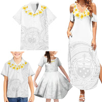 Personalised Samoa White Sunday Family Matching Summer Maxi Dress and Hawaiian Shirt Lotu Tamaiti 2023 With Coat Of Arms - Wonder Print Shop