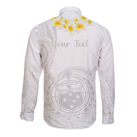 Personalised Samoa White Sunday Long Sleeve Button Shirt Lotu Tamaiti 2023 With Coat Of Arms - Wonder Print Shop