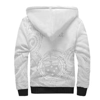 Personalised Samoa White Sunday Sherpa Hoodie Lotu Tamaiti 2023 With Coat Of Arms - Wonder Print Shop
