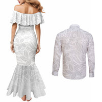 polynesia-white-sunday-couples-matching-mermaid-dress-and-long-sleeve-button-shirts-polynesian-pattern-with-tropical-flowers