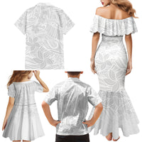 Polynesia White Sunday Family Matching Mermaid Dress and Hawaiian Shirt Polynesian Pattern With Tropical Flowers - Wonder Print Shop