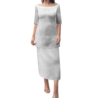 Polynesia White Sunday Family Matching Puletasi Dress and Hawaiian Shirt Polynesian Pattern With Tropical Flowers - Wonder Print Shop