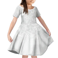 Polynesia White Sunday Family Matching Short Sleeve Bodycon Dress and Hawaiian Shirt Polynesian Pattern With Tropical Flowers - Wonder Print Shop