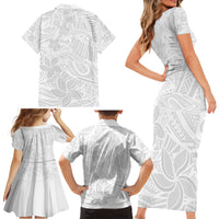 Polynesia White Sunday Family Matching Short Sleeve Bodycon Dress and Hawaiian Shirt Polynesian Pattern With Tropical Flowers - Wonder Print Shop
