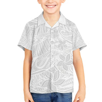 Polynesia White Sunday Kid Hawaiian Shirt Polynesian Pattern With Tropical Flowers - Wonder Print Shop