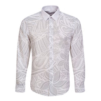 Polynesia White Sunday Long Sleeve Button Shirt Polynesian Pattern With Tropical Flowers - Wonder Print Shop